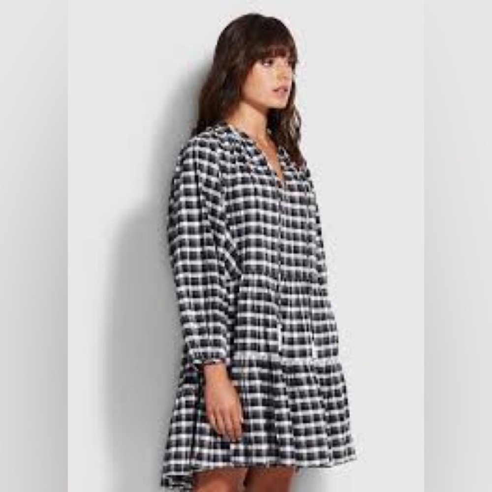 Seafolly Black & White Gingham Mini Dress - Size 12/14 (Medium/Large)